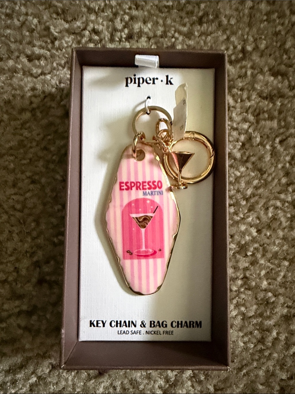 Piper Pink Espresso Martini Key Chain with Gold Hardware